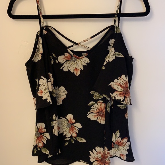 Black Floral Cold Shoulder Top - Picture 3 of 5
